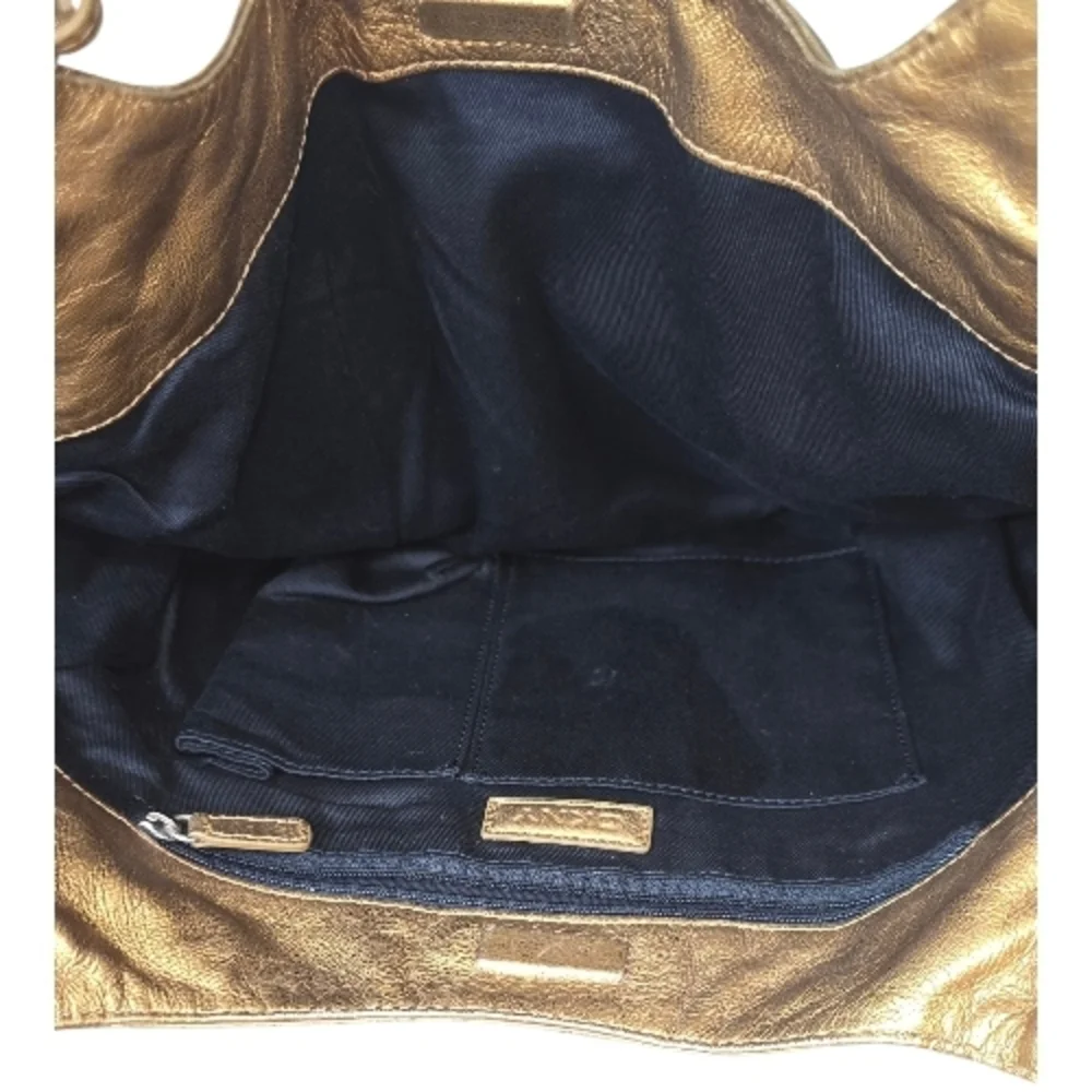 DKNY Gold Metallic Hobo Shoulder Bag Ruched Style Handbag Y2K
